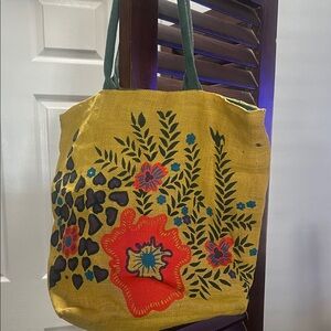 Floral Embroidered Yellow Tote Bag
